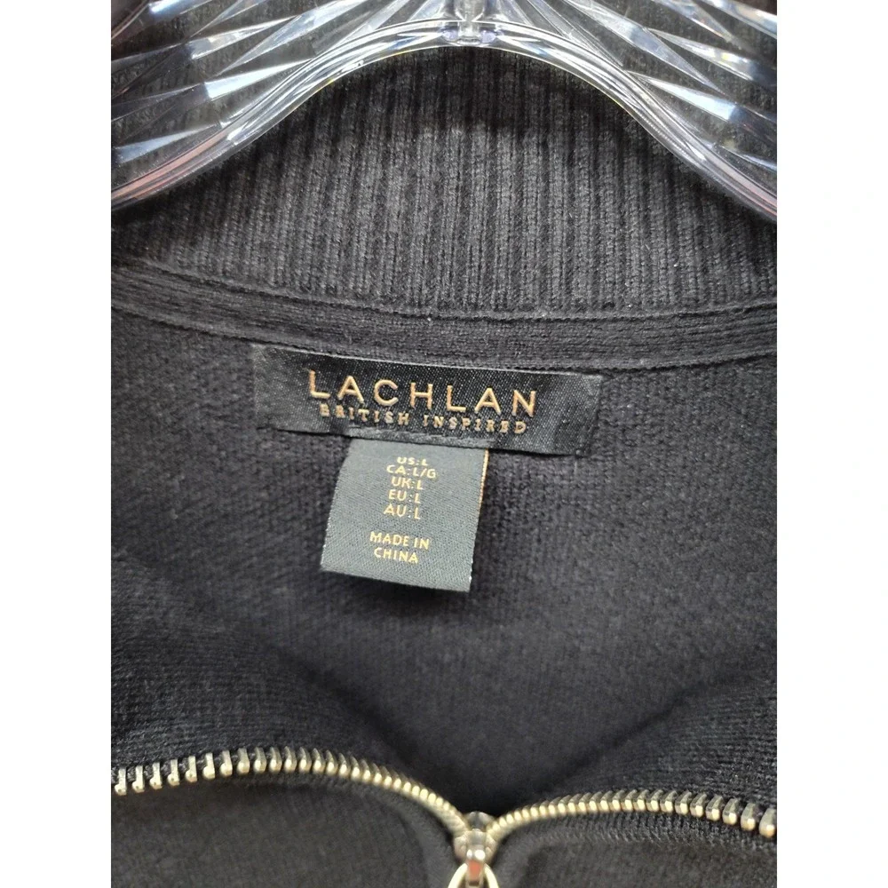 Lachlan British Inspired Mens Black Quarter‎ Zip Pullover Sweater Large